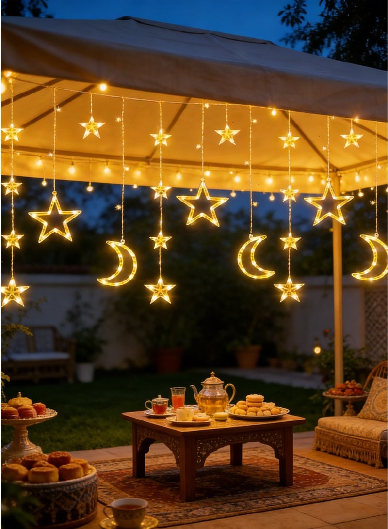 Ramadan Lights, Star and Moon String Lights, with Remote Control and Battery Box, Warm White Decorative Lights, Suitable for Gardens,  Balconies, and Bedrooms, Ramadan Decor - Image 1
